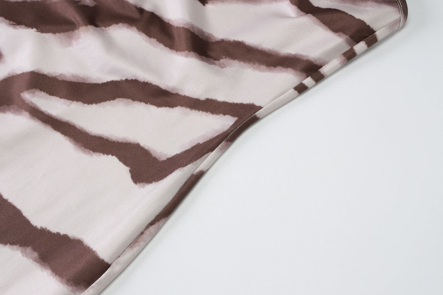Sexy slight stretch zebra printing halter-neck maxi dress