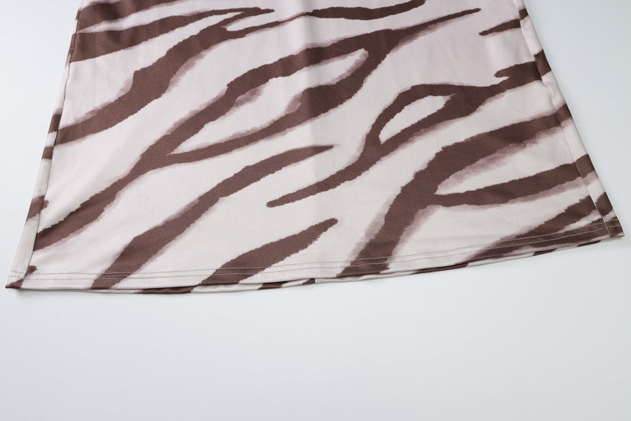 Sexy slight stretch zebra printing halter-neck maxi dress