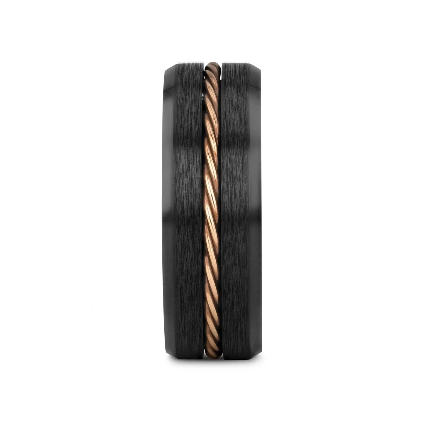 ADELARD Rose Gold Braided Cable Black Tungsten Men’s Wedding Band, Brushed Center with Polished Beveled Edges – 8mm