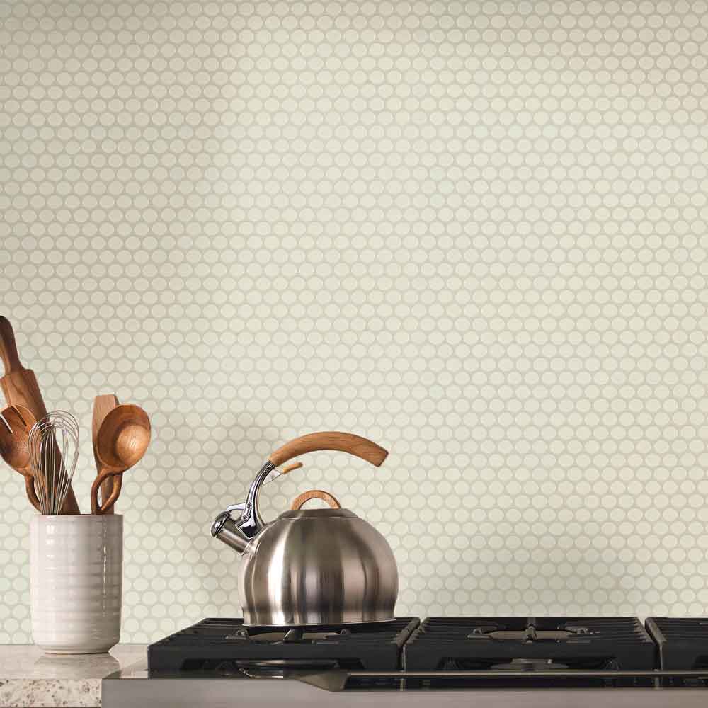 Almond Penny Round 11.57"x12.4" Glossy Porcelain Mesh-Mounted Mosaic Tile - MSI Collection