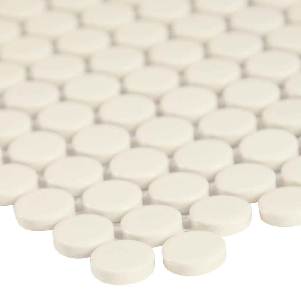 Almond Penny Round 11.57"x12.4" Glossy Porcelain Mesh-Mounted Mosaic Tile - MSI Collection