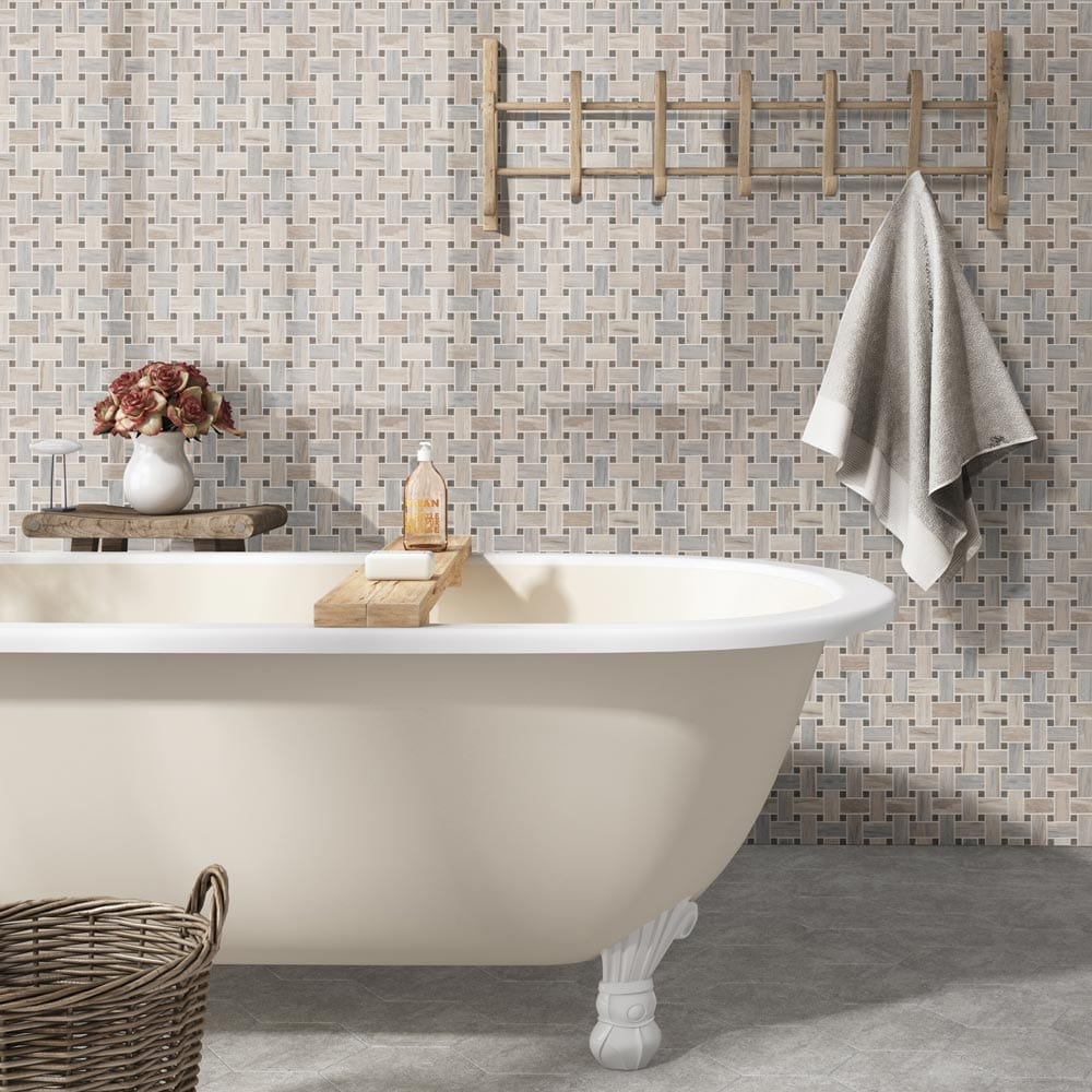 Angora Basketweave 12" x 12" Polished Marble Mesh-Mounted Mosaic Tile Pattern - MSI Collection