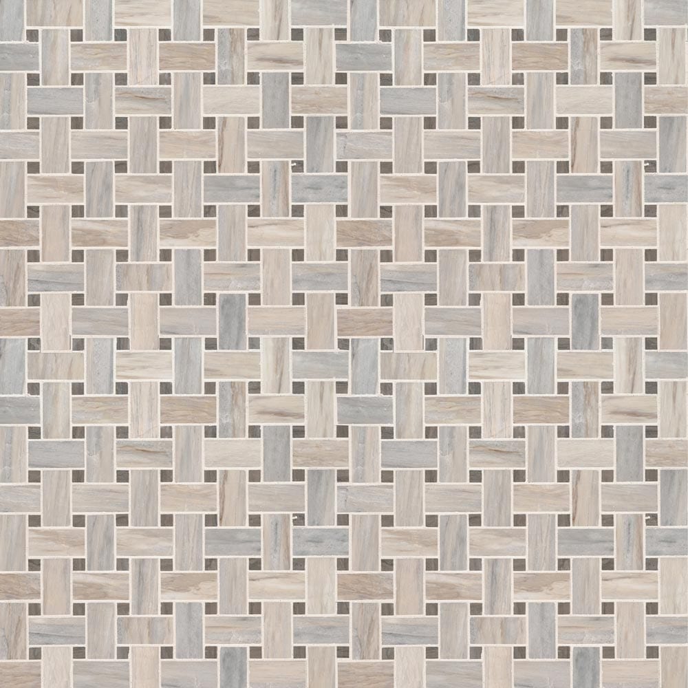Angora Basketweave 12" x 12" Polished Marble Mesh-Mounted Mosaic Tile Pattern - MSI Collection
