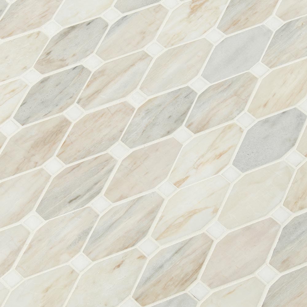 Angora Elongated Octagon 11.81" x 13.4" Polished Marble Mesh-Mounted Mosaic Tile Pattern-MSI Collection