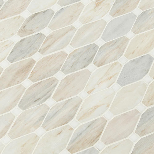 Angora Elongated Octagon 11.81" x 13.4" Polished Marble Mesh-Mounted Mosaic Tile Pattern-MSI Collection