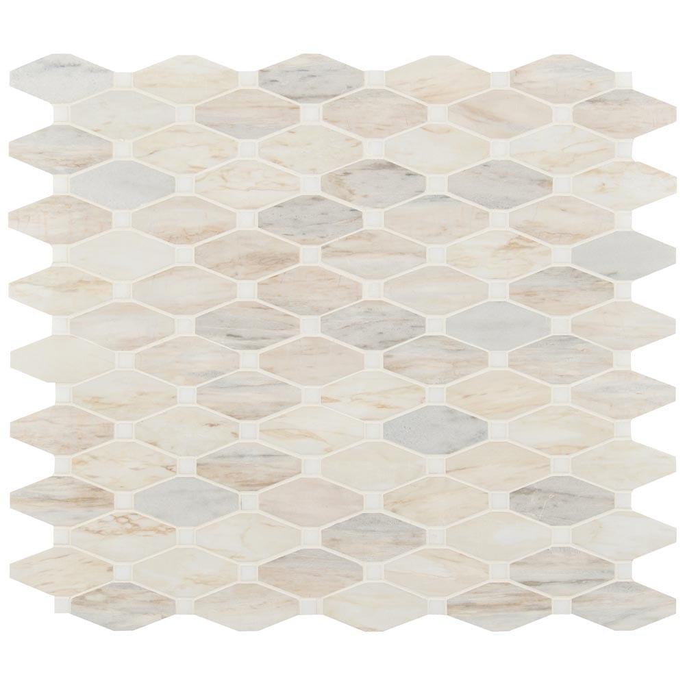 Angora Elongated Octagon 11.81" x 13.4" Polished Marble Mesh-Mounted Mosaic Tile Pattern-MSI Collection
