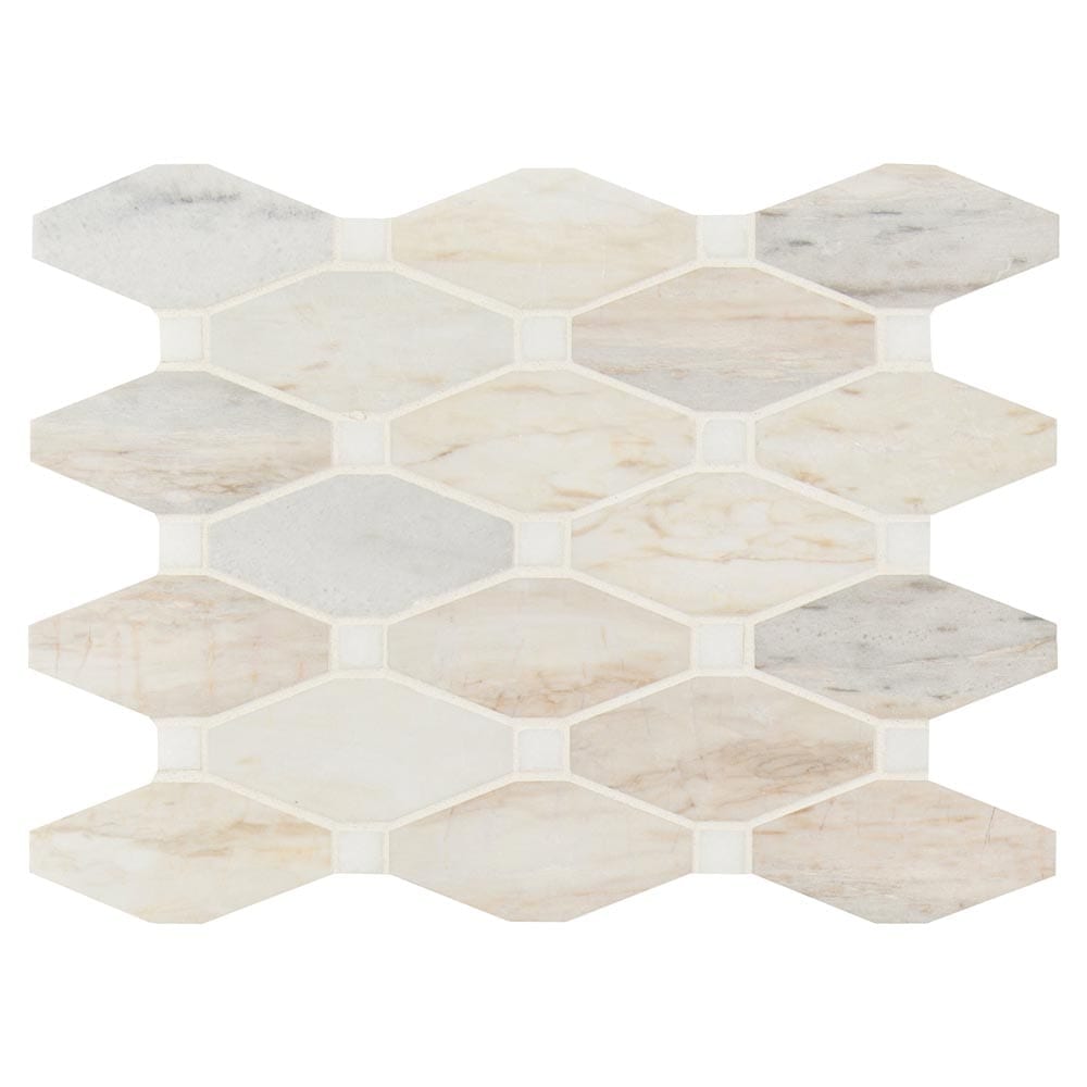 Angora Elongated Octagon 11.81" x 13.4" Polished Marble Mesh-Mounted Mosaic Tile Pattern-MSI Collection