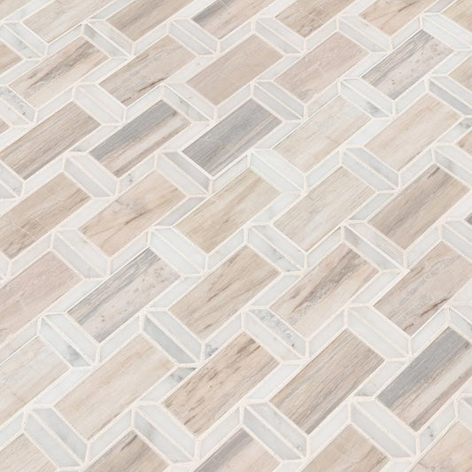 Angora Framework 12" x 12" Polished Marble Mesh-Mounted Mosaic Tile 2" x 4"- MSI Collection