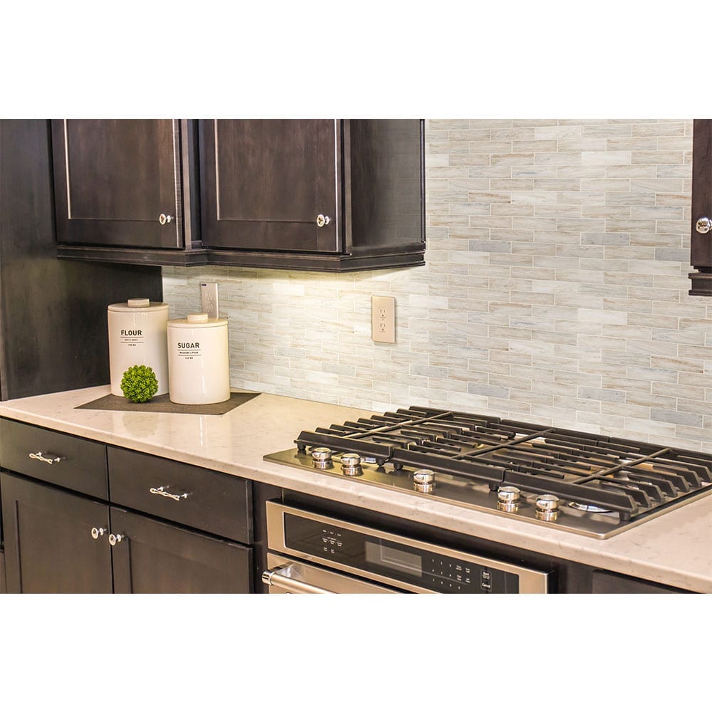 Angora Subway 11.81"x11.81" Polished Marble Mesh-Mounted Mosaic Tile 2"x6" - MSI Collection