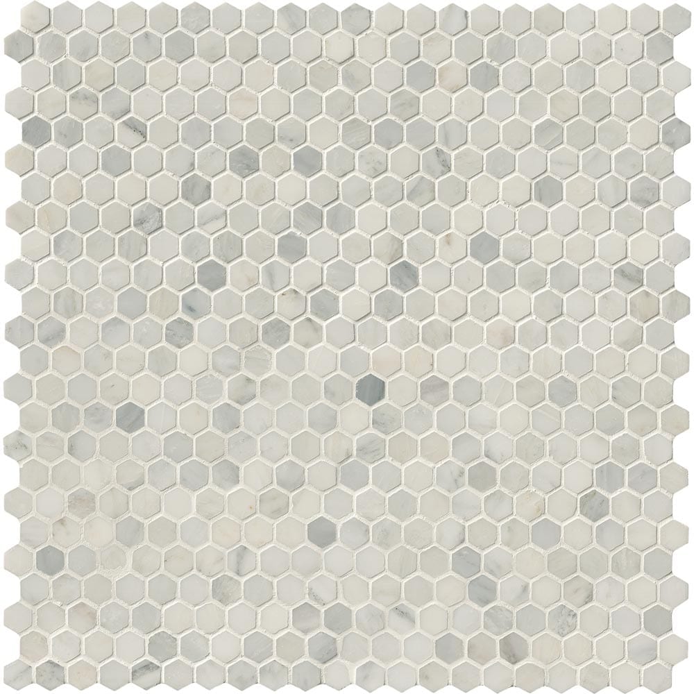 Arabescato Carrara Hexagon 11.1" x 11.5" Honed Marble Mesh-Mounted Mosaic Tile Hexagon- MSI Collection