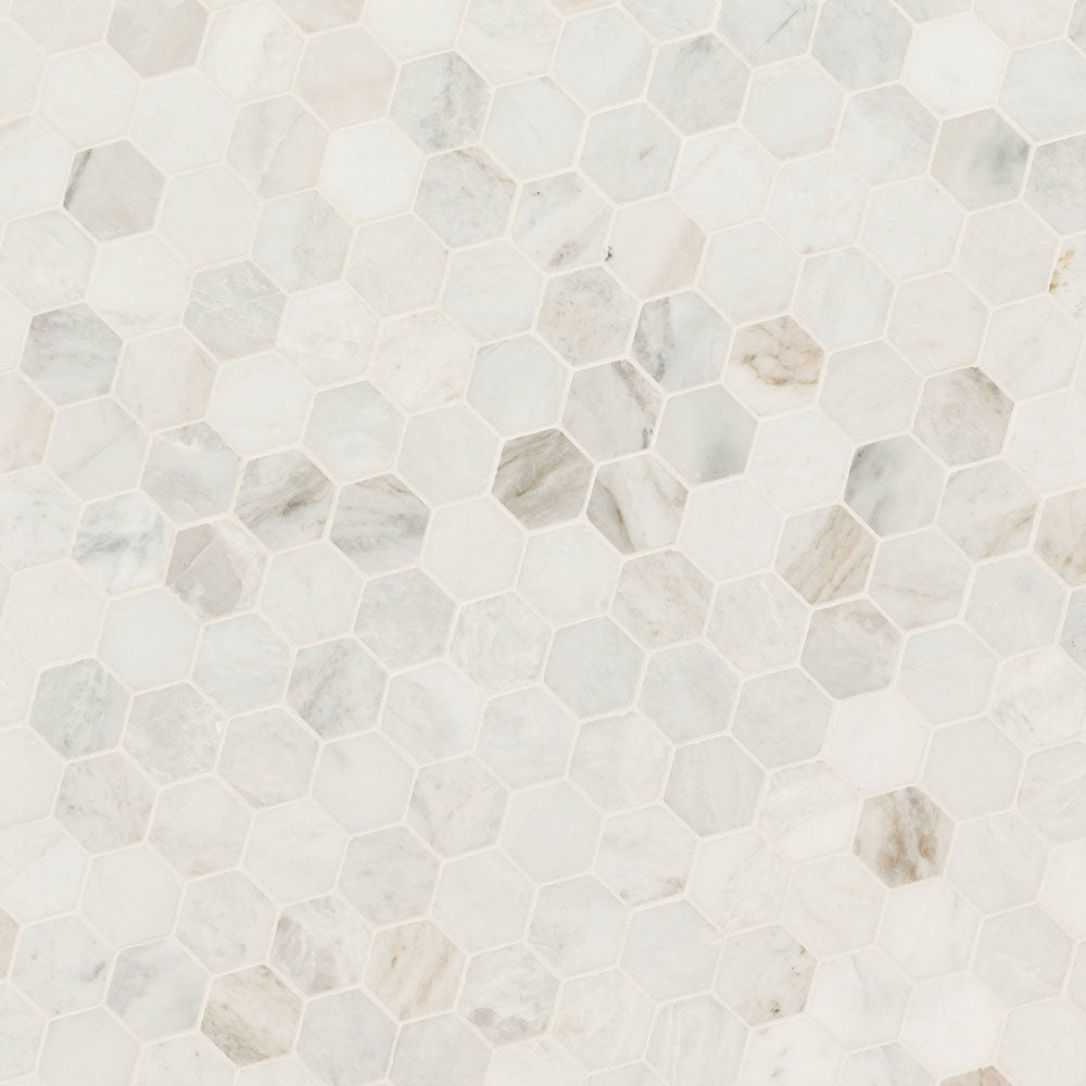 Arabescato Venato White 11.73"x12" Marble 2" Hexagon Honed Mesh Mounted Mosaic Tile - MSI Collection