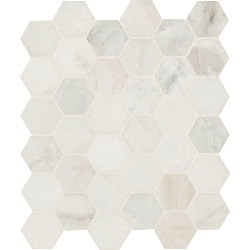Arabescato Venato White 11.73"x12" Marble 2" Hexagon Honed Mesh Mounted Mosaic Tile - MSI Collection