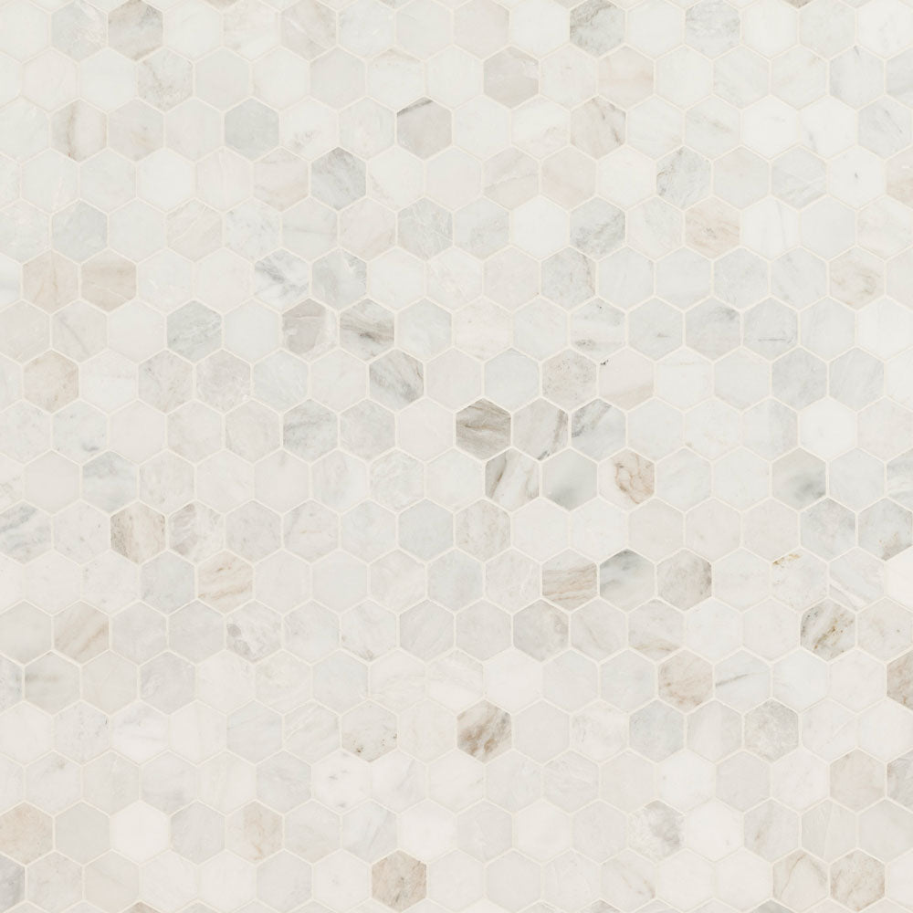 Arabescato Venato White 11.73"x12" Marble 2" Hexagon Honed Mesh Mounted Mosaic Tile - MSI Collection