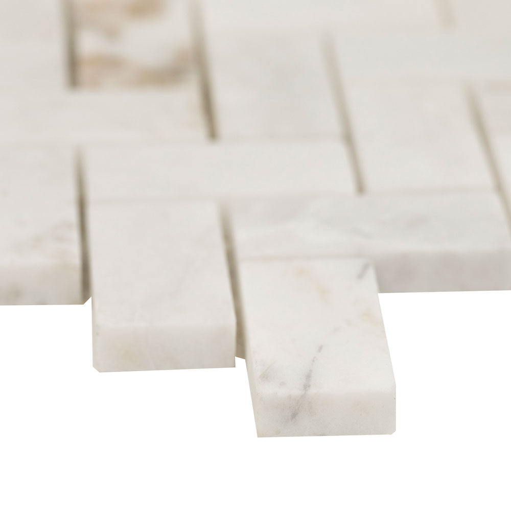 Arabescato Venato White 1"x2" Herringbone Honed Marble Mesh Mounted Mosaic Tile - MSI Collection