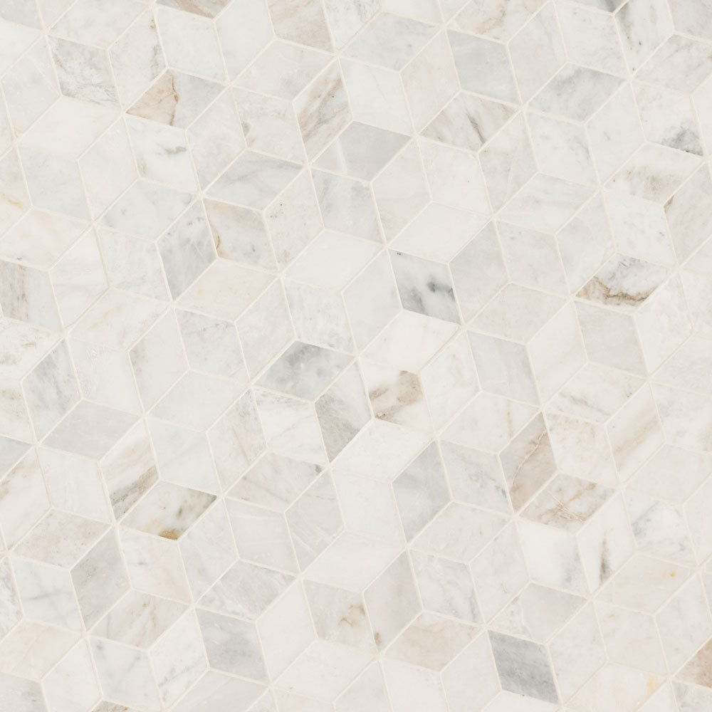 Arabescato Venato White Cube 11.73"x13.47" Honed Marble Mesh Mounted Mosaic Tile - MSI Collection