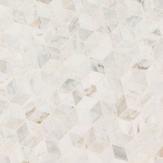 Arabescato Venato White Cube 11.73"x13.47" Honed Marble Mesh Mounted Mosaic Tile - MSI Collection