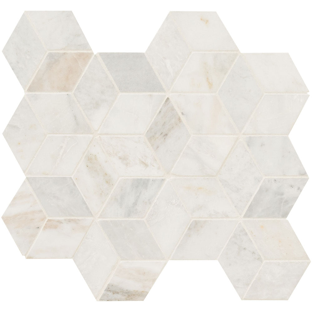 Arabescato Venato White Cube 11.73"x13.47" Honed Marble Mesh Mounted Mosaic Tile - MSI Collection
