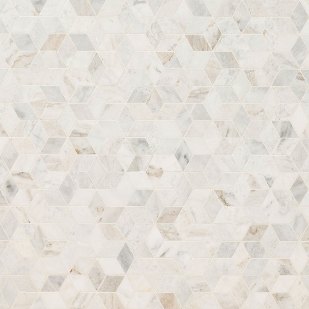 Arabescato Venato White Cube 11.73"x13.47" Honed Marble Mesh Mounted Mosaic Tile - MSI Collection