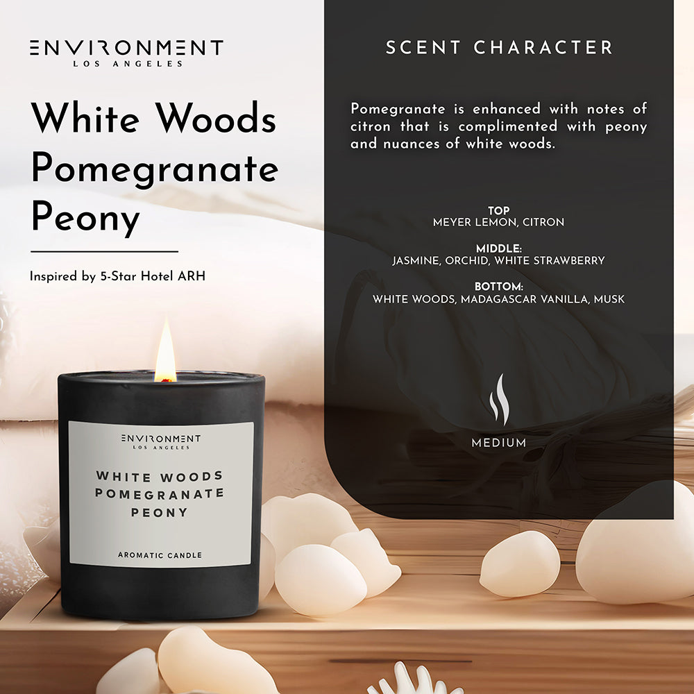 8oz White Woods | Pomegranate | Peony Candle with Lid and Box (Inspired by The Aria Hotel®)