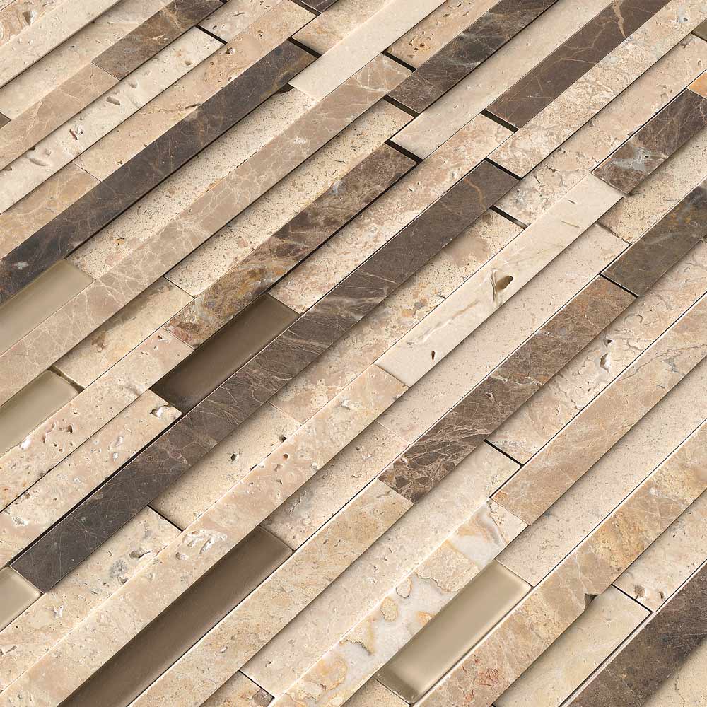 Ashlar Rock Interlocking 8" x 18" Glass and Stone Mesh-Mounted Mosaic Tile Pattern-MSI Collection