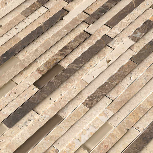 Ashlar Rock Interlocking 8" x 18" Glass and Stone Mesh-Mounted Mosaic Tile Pattern-MSI Collection