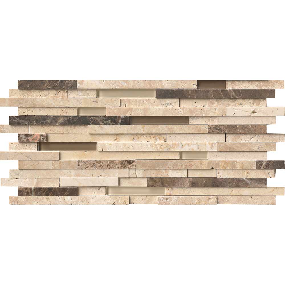 Ashlar Rock Interlocking 8" x 18" Glass and Stone Mesh-Mounted Mosaic Tile Pattern-MSI Collection