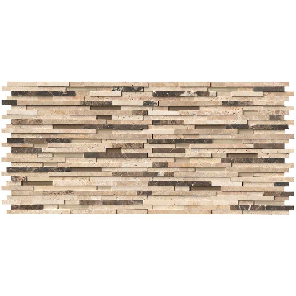 Ashlar Rock Interlocking 8" x 18" Glass and Stone Mesh-Mounted Mosaic Tile Pattern-MSI Collection