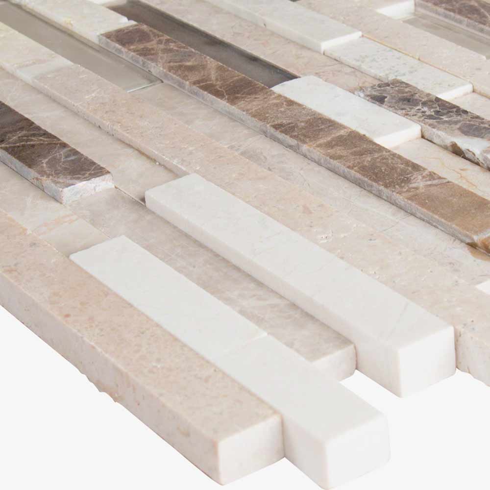 Ashlar Rock Interlocking 8" x 18" Glass and Stone Mesh-Mounted Mosaic Tile Pattern-MSI Collection