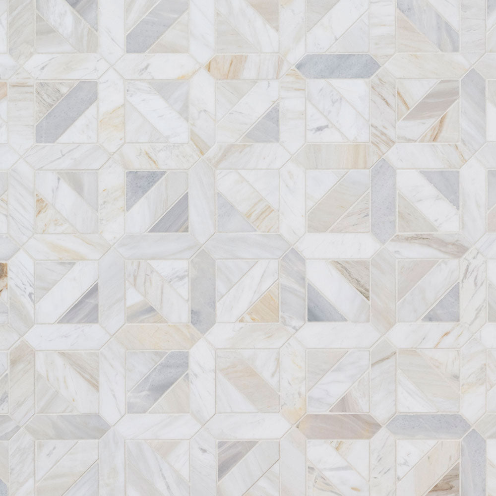 Athena Gold Geometrica 12"x12" Honed Marble Mesh Mounted Mosaic Tile - MSI Collection