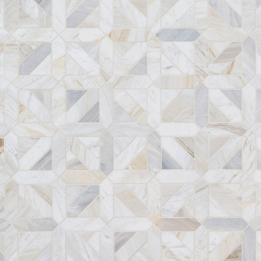 Athena Gold Geometrica 12"x12" Honed Marble Mesh Mounted Mosaic Tile - MSI Collection