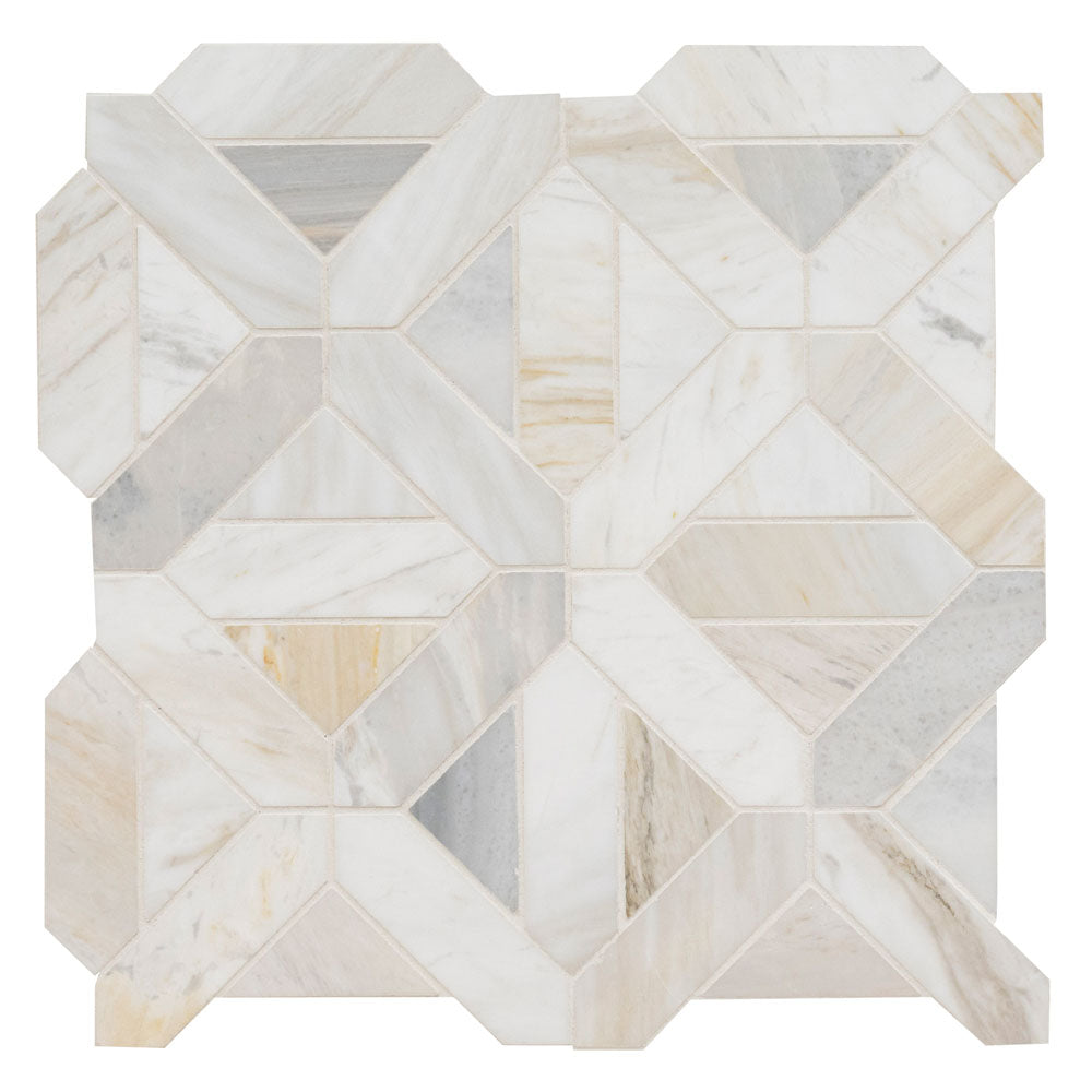 Athena Gold Geometrica 12"x12" Honed Marble Mesh Mounted Mosaic Tile - MSI Collection