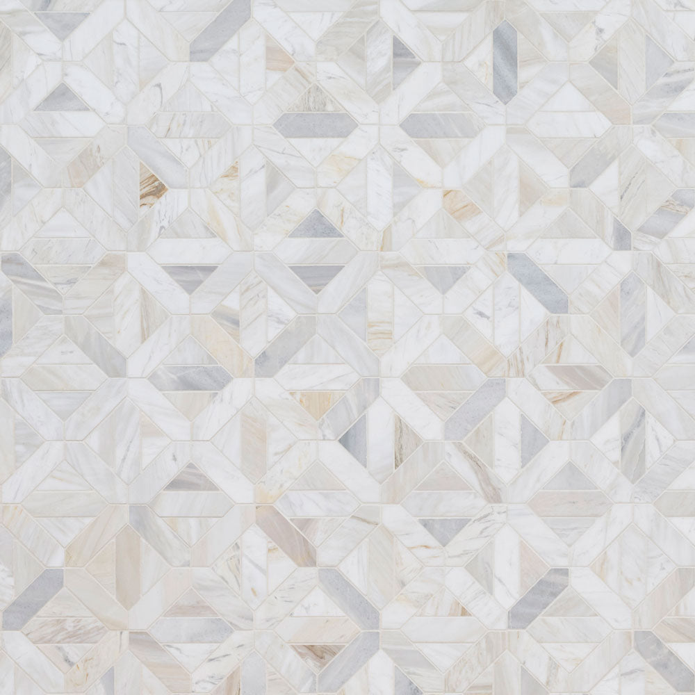 Athena Gold Geometrica 12"x12" Honed Marble Mesh Mounted Mosaic Tile - MSI Collection