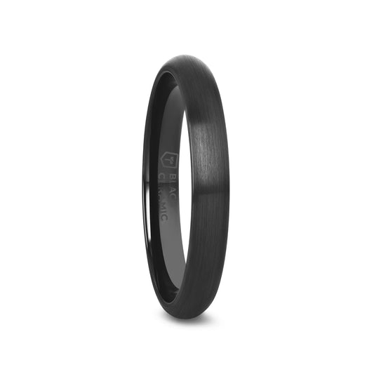 ATTOR Domed Brush Finished Black Ceramic Wedding Band - 2mm