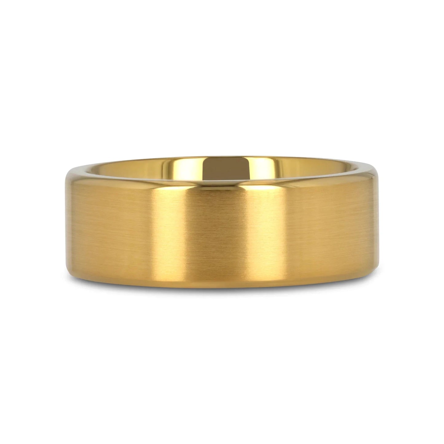 AURELIANO Yellow Gold Plating Titanium Men's Wedding Band With Flat Brushed Finish Center And Rounded Polished Edges - 8mm
