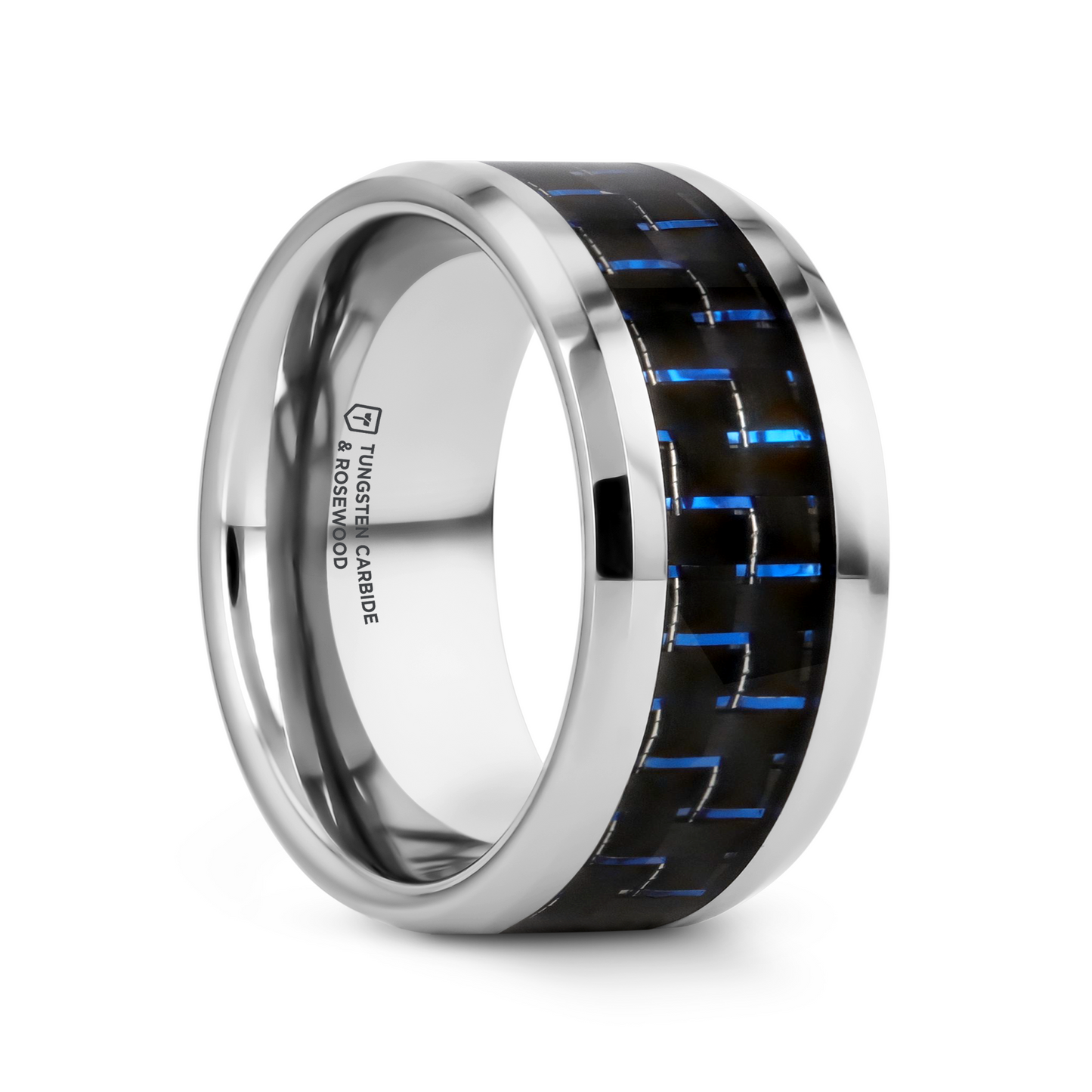 AUXILIUS Tungsten Carbide Ring with Black & Blue Carbon Fiber Inlay - 6mm - 10mm