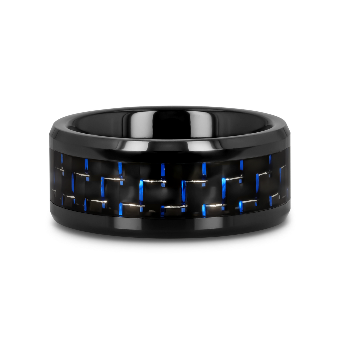 AVITUS Black Beveled Ceramic Ring with Blue & Black Carbon Fiber Inlay - 4mm - 10mm