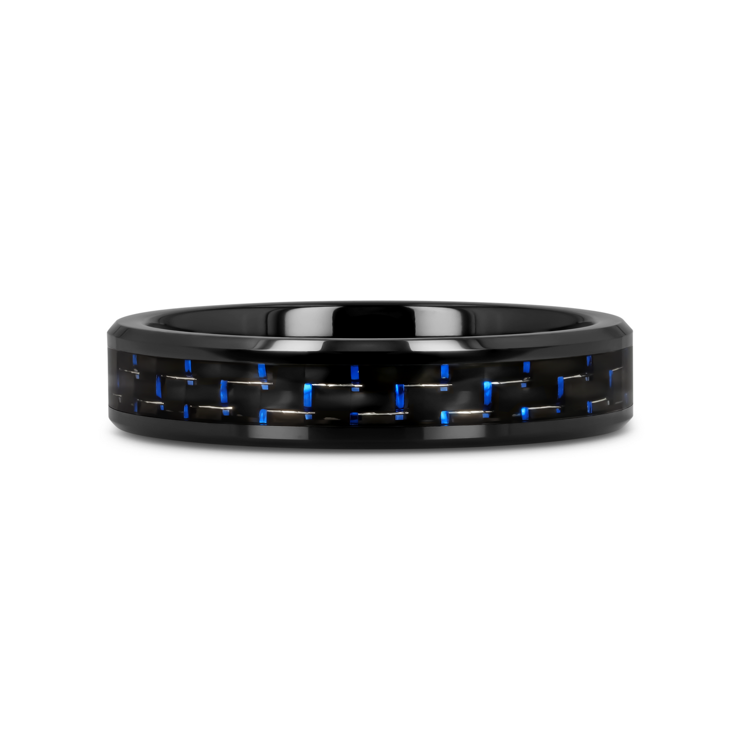 AVITUS Black Beveled Ceramic Ring with Blue & Black Carbon Fiber Inlay - 4mm - 10mm