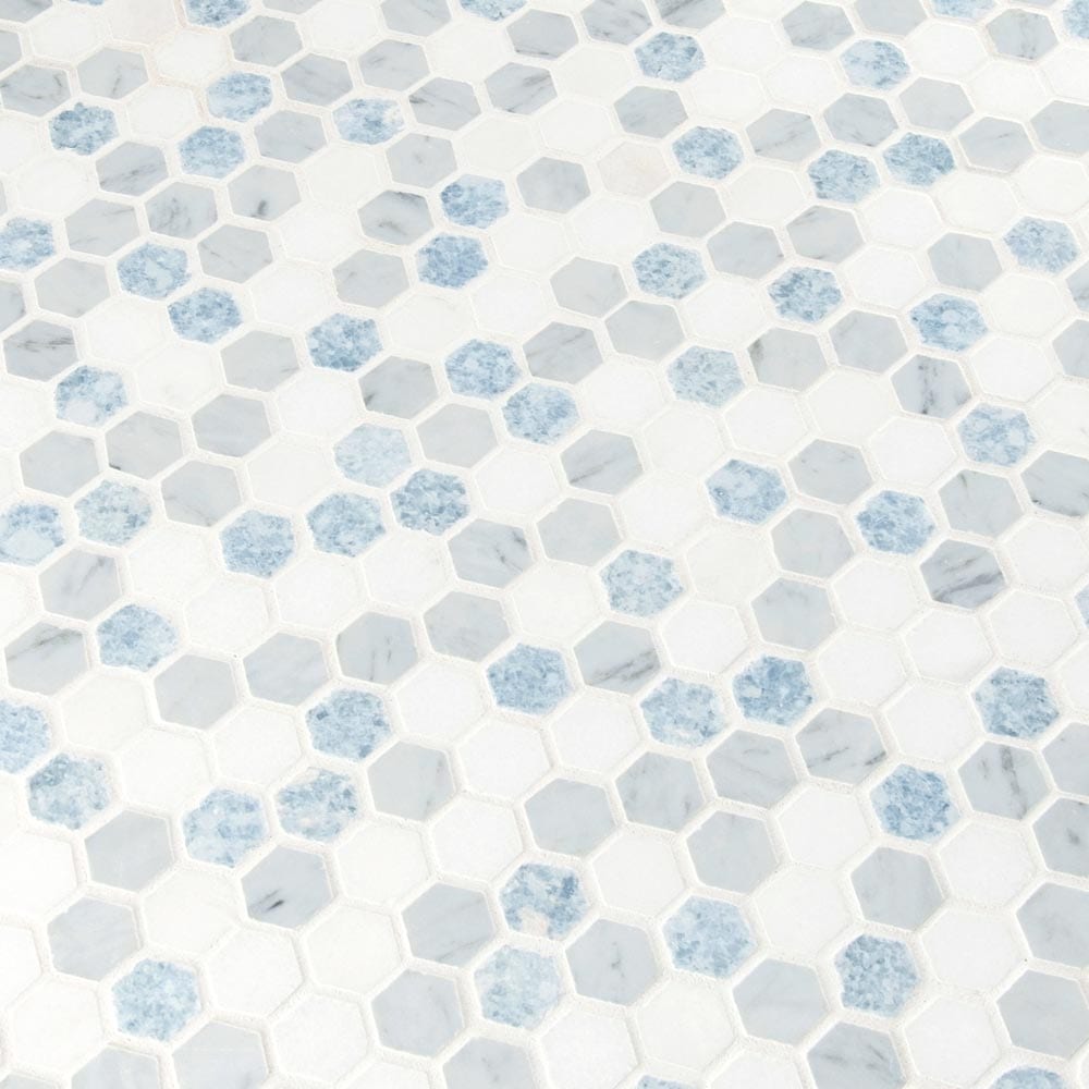 Azula Hexagon 11.61" x 11.81" Polished Marble Mesh-Mounted Mosaic Tile 1" Hexagon-MSI Collection