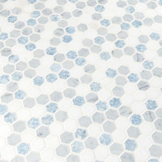 Azula Hexagon 11.61" x 11.81" Polished Marble Mesh-Mounted Mosaic Tile 1" Hexagon-MSI Collection