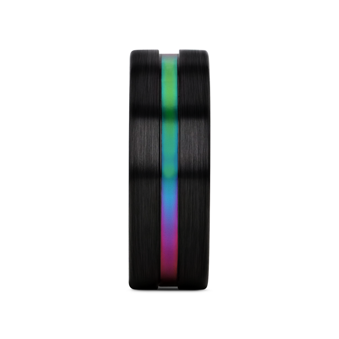 AZURE Flat Black Ceramic Ring Brushed with Rainbow Groove - 4mm - 8mm