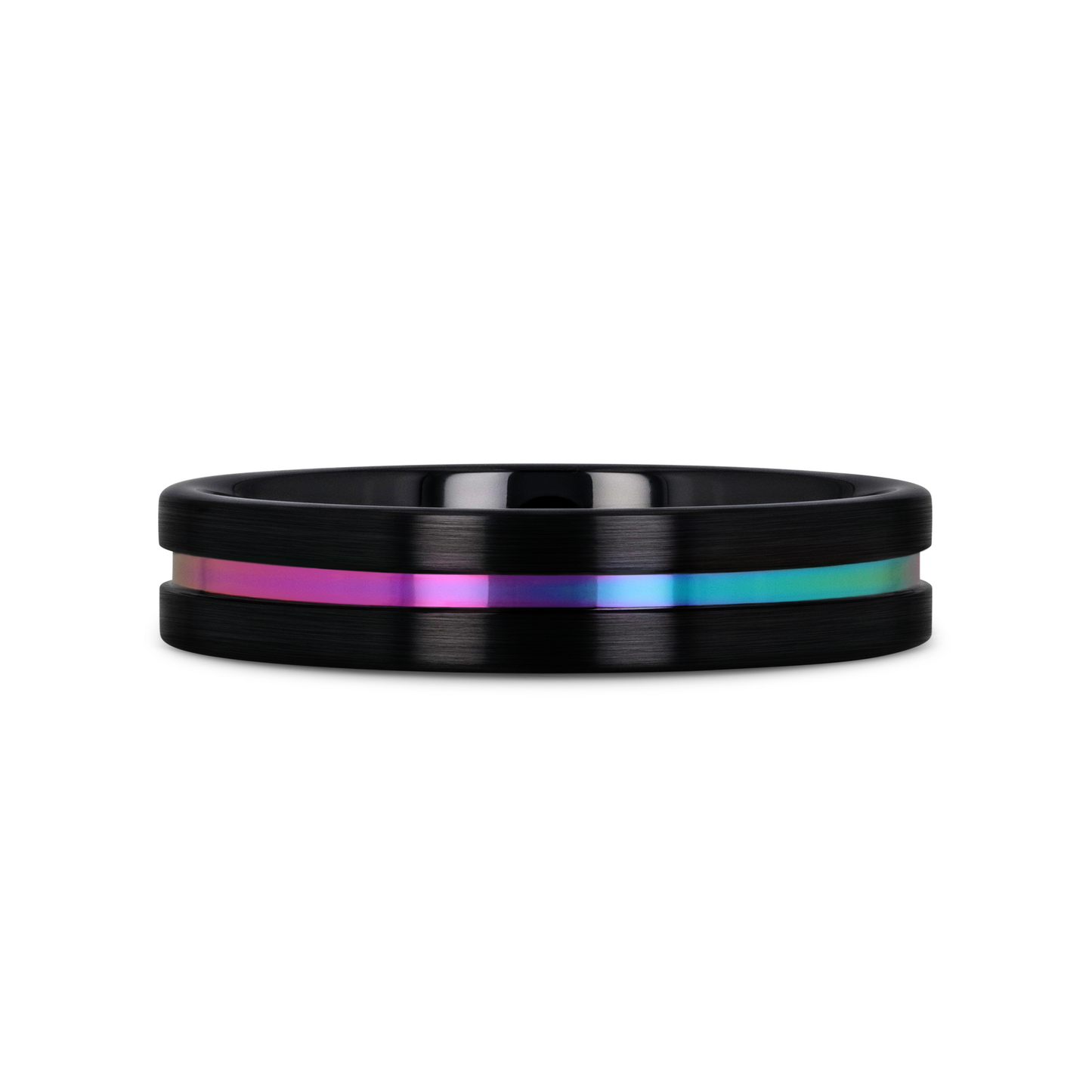 AZURE Flat Black Ceramic Ring Brushed with Rainbow Groove - 4mm - 8mm