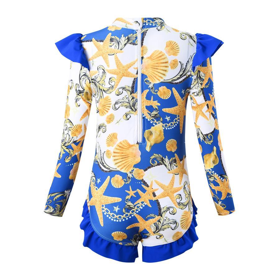 Teen girl stylish printing unpadded long sleeve one and two-piece swimsuit
