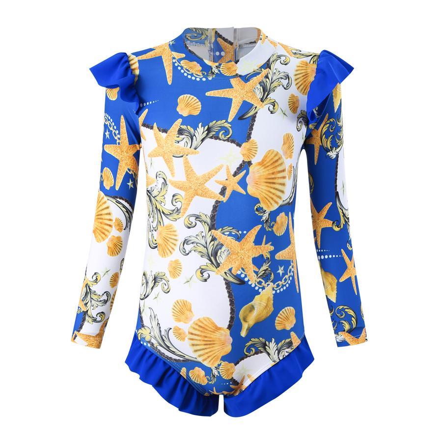 Teen girl stylish printing unpadded long sleeve one and two-piece swimsuit