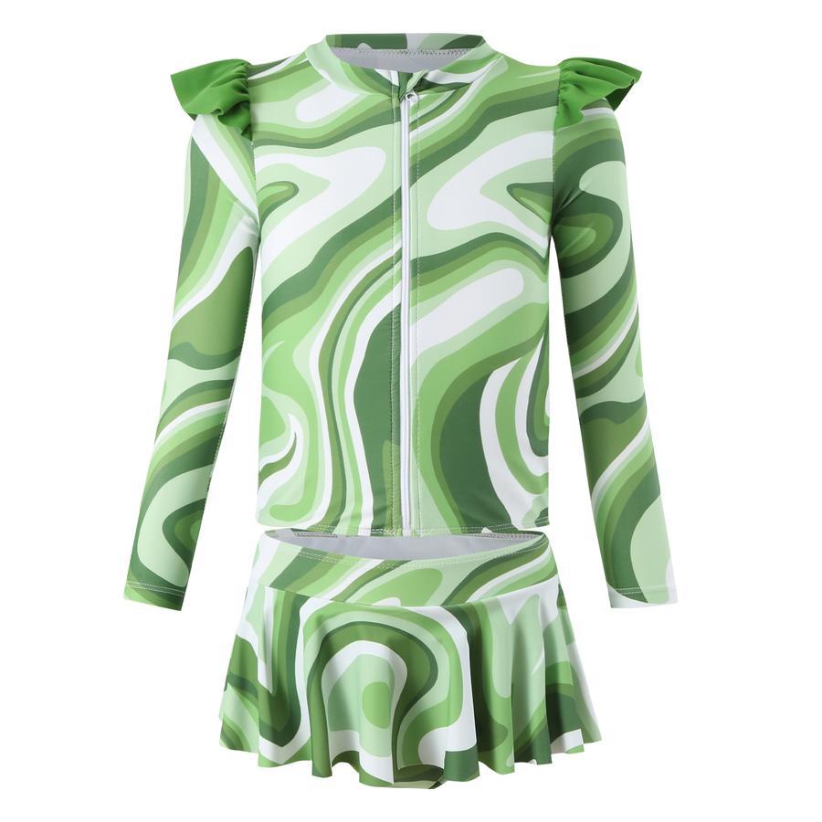 Teen girl stylish printing unpadded long sleeve one and two-piece swimsuit