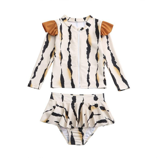 Teen girl stylish printing unpadded long sleeve one and two-piece swimsuit