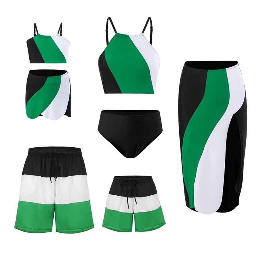 Men's stripe color-block beach shorts with lined