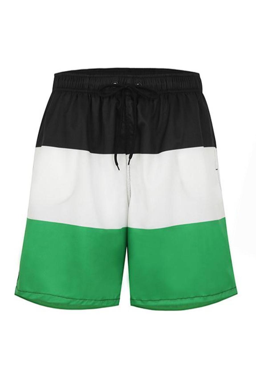 Men's stripe color-block beach shorts with lined