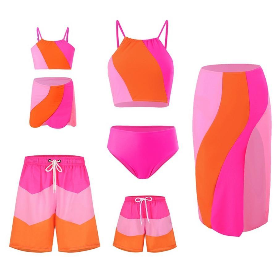 Men's stripe color-block beach shorts with lined