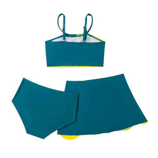 Teen girl's  color-block non-padded three-piece swimsuit