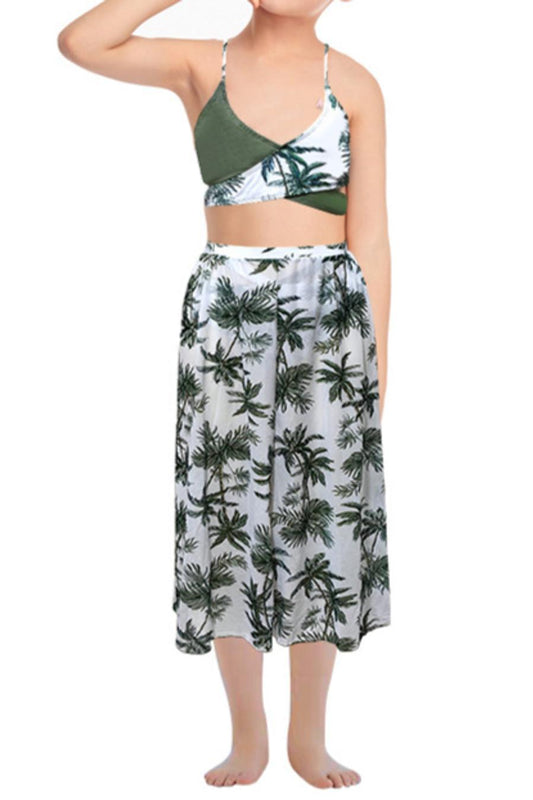 Teen girl's print padded three-piece swimsuit